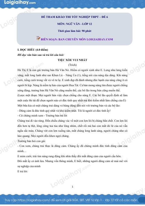 Đề tham khảo thi Văn THPT (Đề số 6) - có lời giải chi tiết